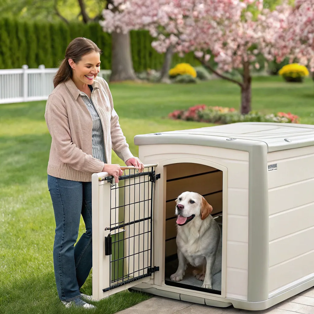 Satisfied customer smiling with their new kennel