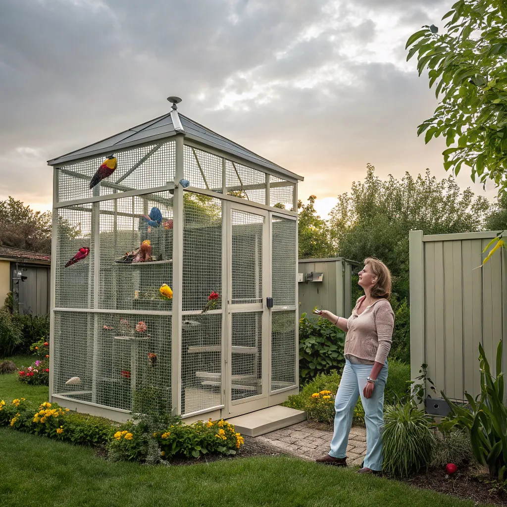 Customer with a new aviary in their backyard